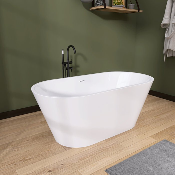 ZEAFIVE 59" x 30" Free Standing Soaking Acrylic Bathtub Modern Stand